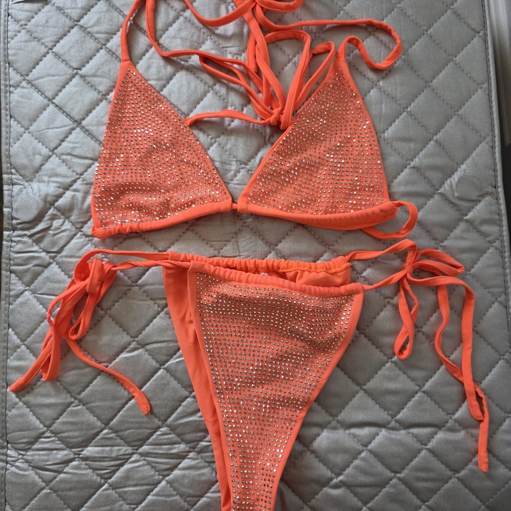 NWOT Sparkling Orange Bikini Top & Bottom